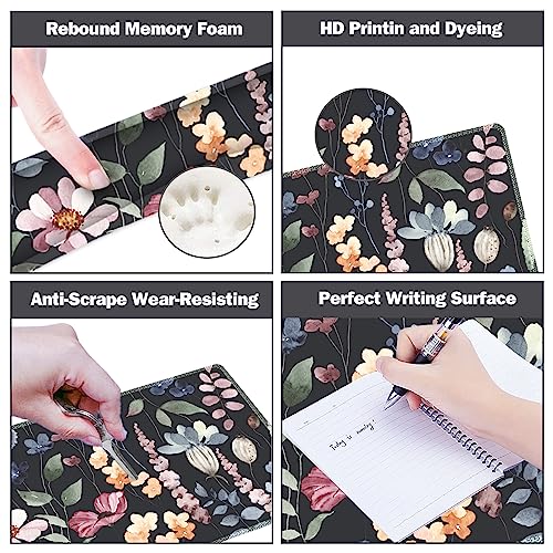 Image of ARTSO Gaming Mouse Pad Wrist Support Set, XXL Large Desk Mat Mousepad + Keyboard Wrist Support+ Mouse Wrist Rest+Coaster 4in1 Ergonomic, Memory Foam, Stitched Edge for Home Office -Flowers Plants