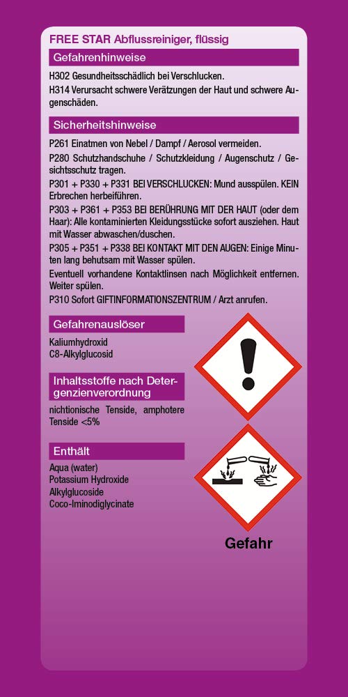 FREE STAR hochkonzentrierter Abflussreiniger, flüssig - 2x 1000 ml im Set