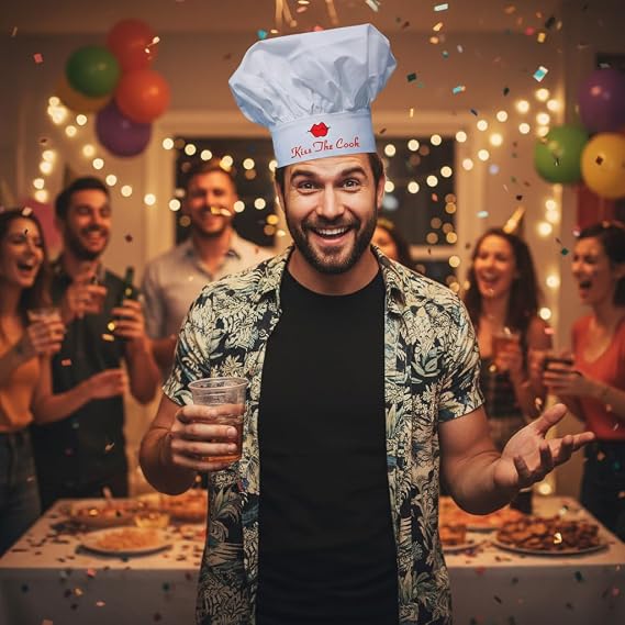 White Chef Hat Kiss The Cook, Adjustable Cooking Hat, Classic Toque, Professional Kitchen Hat