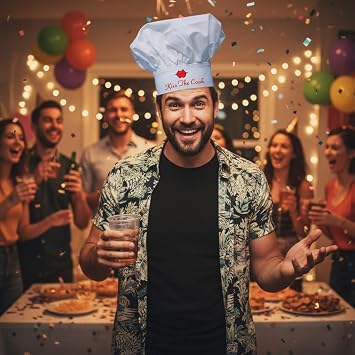 White Chef Hat Kiss The Cook, Adjustable Cooking Hat, Classic Toque, Professional Kitchen Hat