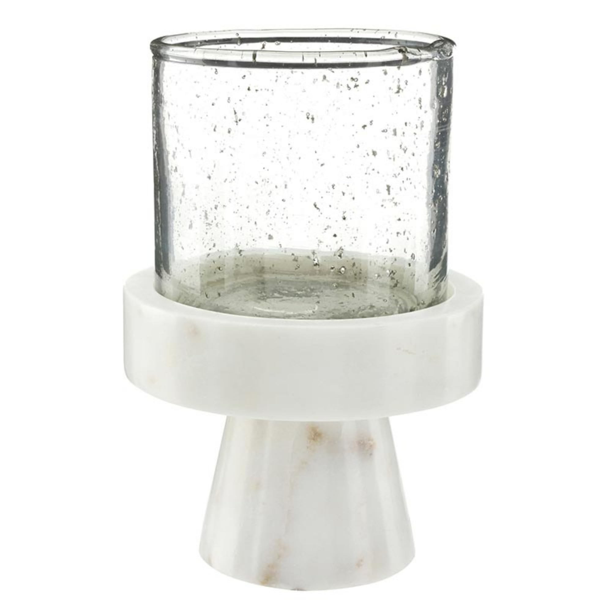 47th & Main Marble and Glass Luna Hurricane Candleholder, 6" Tall, Small, Natural