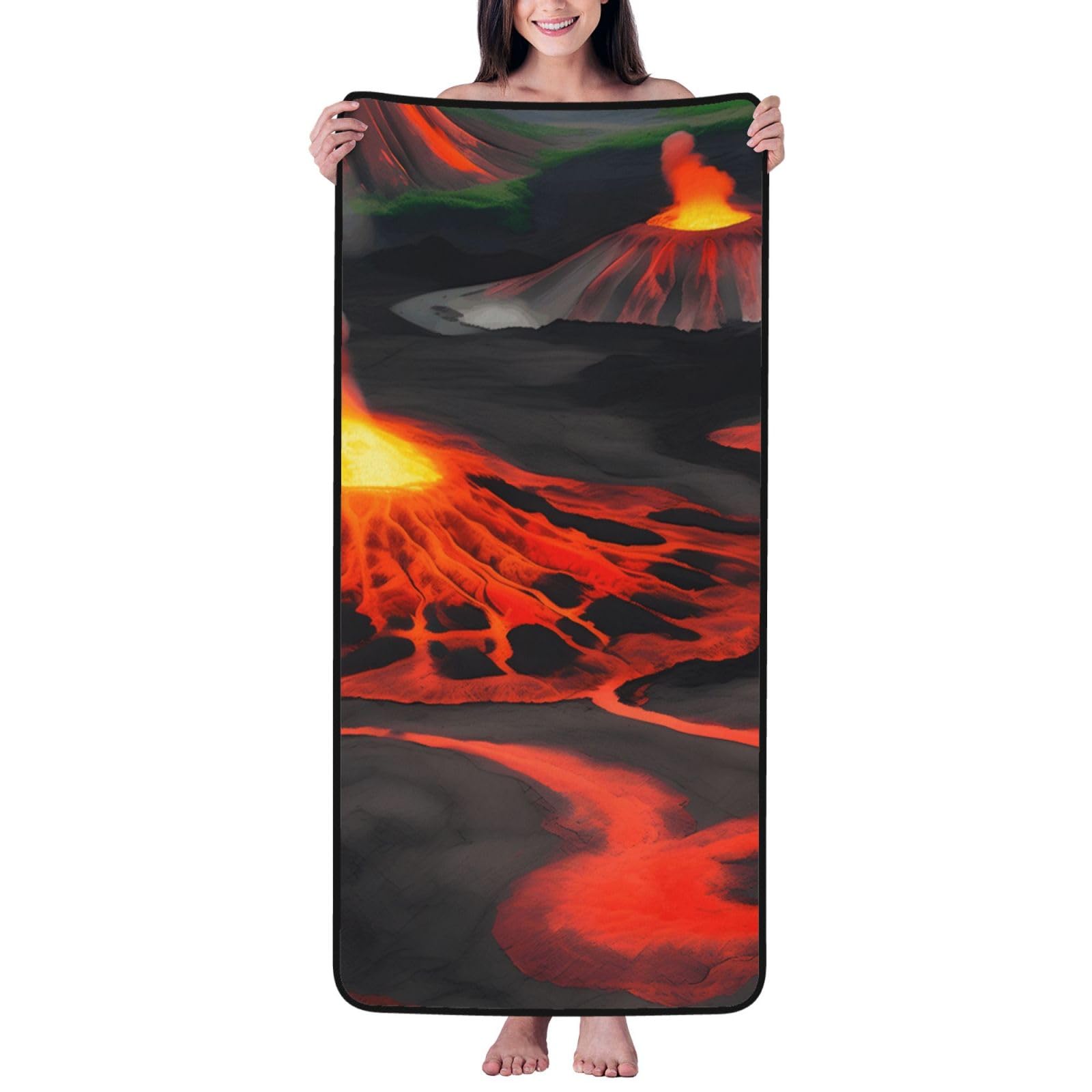 KPXXAQT Kilauea Volcanos Print Coral Velvet Bath Towel Soft Absorbent Towels Home Vacation Or Summer Gifting