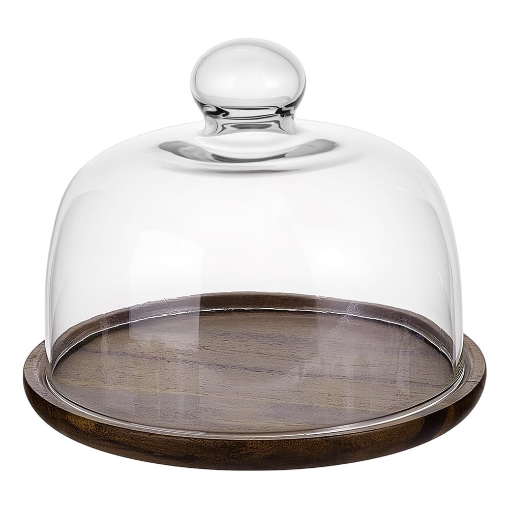 NBEADS Wood Cake Tray with Lid, Acacia Wood Cake Plate with Cover Cake Glass Dome with Base for Kitchen Birthday Parties Baking Gifts, 20×16 cm