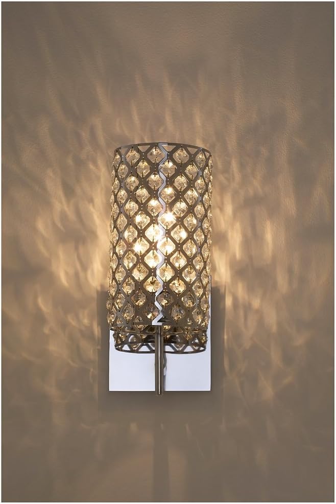 Possini Euro Design Glitz Modern Wall Light Sconce Chrome Metal Lattice Frame Hardwired 12 1/2" High Fixture Crystal Accents for Bedroom Bathroom Bedside Living Room Home Hallway Dining Kitchen