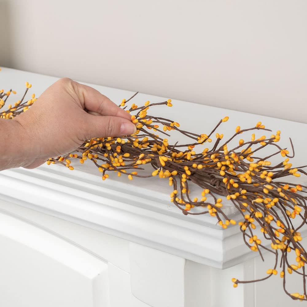 Artificial Yellow Pip Berry Garland by Factory Direct Craft - Year Round Rustic Berries, Farmhouse Home Decor for Primitive Summer Table Decorating, Fireplace Mantel, and Easter Decorations (54" Long)
