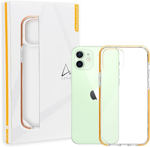ARMOR Funda Signature para iPhone 12 Mini, transparente con cinta naranja ARMOR Funda Signature para iPhone 12 Mini, transparente con cinta naranja