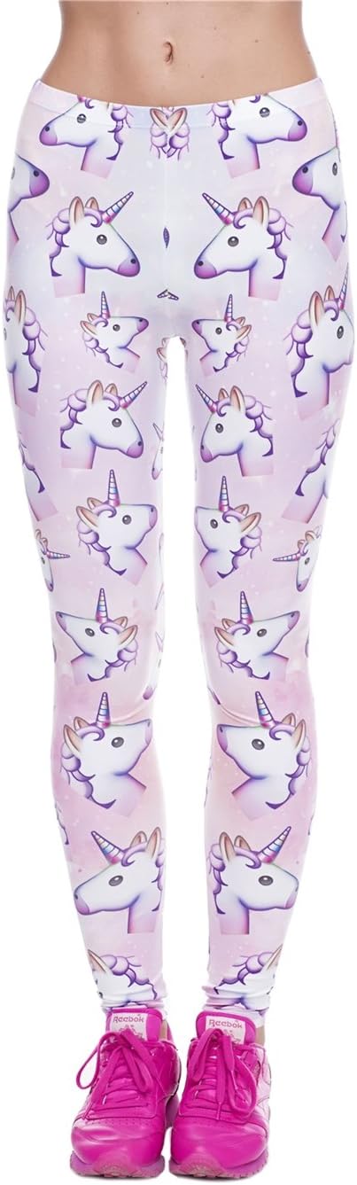 PoingKing Women's Tight Beautiful Cute Fashion Kawaii Emoji Unicorn Pink Leggings For Yoga Sport Gym