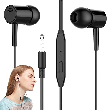 3.5mm Wired Earphones with Mic - Powerful Heavy Bass, Ergonomic Earphones with Noise Isolating Headset, Powerful Heavy Bass Stereo Sound Earphones for PC, Computer