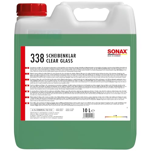 SONAX ScheibenKlar (10 Liter) zum Entfernen von Silikon-, Öl- und Insektenverschmutzungen von Fahrzeugscheiben und Scheinwerfern | Art-Nr. 03386000