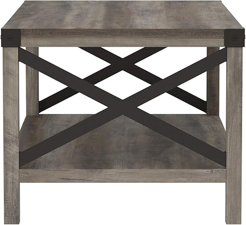 Miniatura 23 de Walker Edison Sedalia Moderna Metal X Mesa de centro, 40 pulgadas, gris de piedra Gris piedra,Roble rústico,Blanco (White Oak),Gris (Grey Wash)
