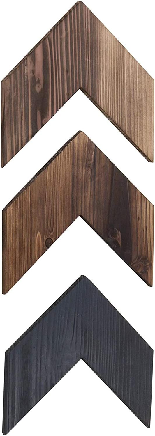 MyGift Rustic 3 Tone Brown Wood Arrow Wall Decor Living Room, Decorative Arrowhead Chevrons, Set of 3
