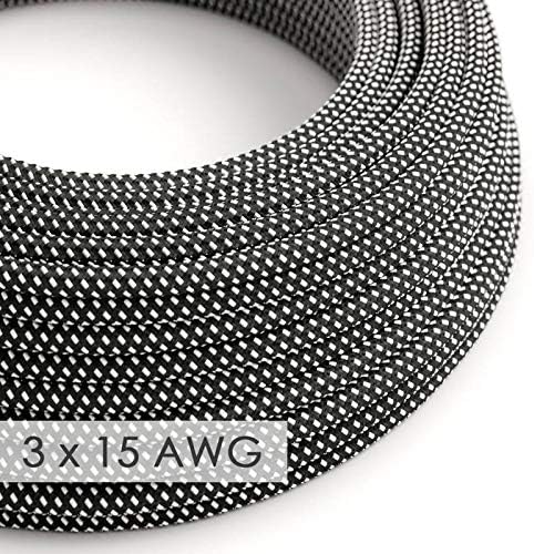 Extension Cord - Round 3D Black White Rayon RT41-15/3 AWG - 50ft