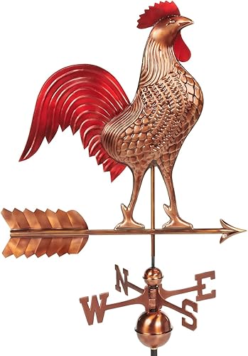 Good Directions 515RED - Veleta grande de gallo rojo, 27 pulgadas de largo, pátina multicolor con acabado a mano de cobre puro, grande