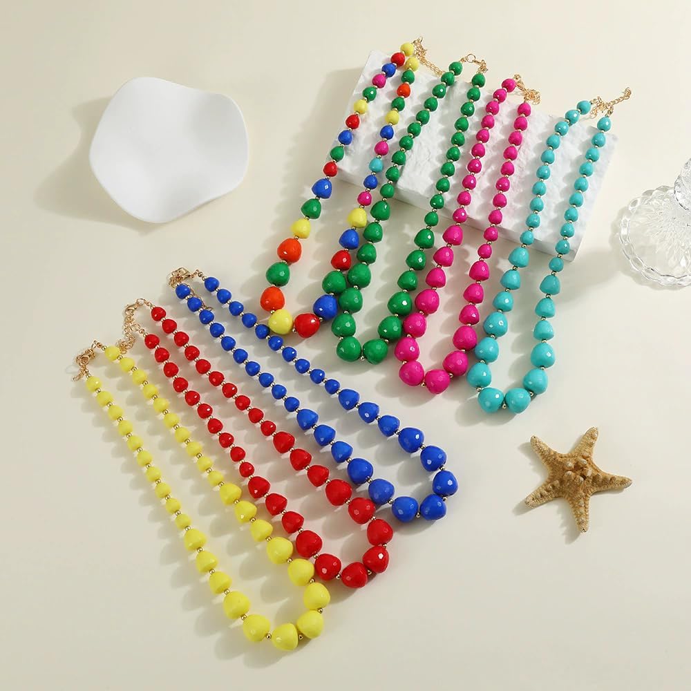 Caiyao Colorful Acrylic Irregular Beaded Choker Necklace Earrings Set Bohemian Multicolor Resin Beaded Sweater Necklaces Geometric Ethnic Costume Statement for Women Party Wedding Jewelry Gifts - Image 5
