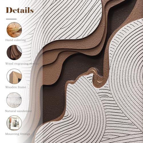 BrightA Large 3D Wooden Wall Art Abstract Wave Design 5-Layer Carved Gray Beige Acrylic Protected Modern Home Decor 27.5"x39.4" with Solid Wood Frame for Living Room Office - Image 3