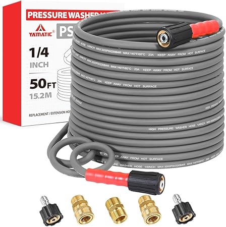 YAMATIC Upgraded Flexible Pressure Washer Hose 50FT 1/4", 3200 PSI