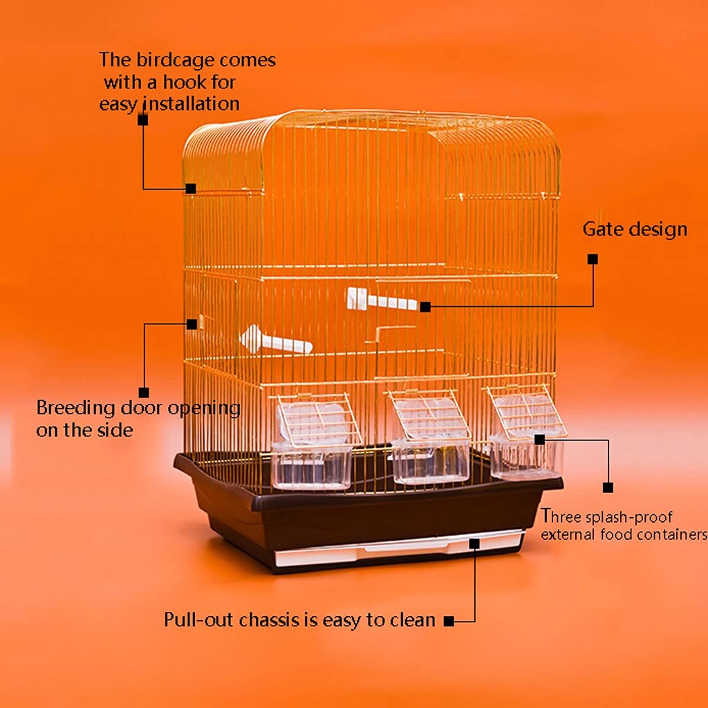 Gabbia Voliera Placcatura Dorata Cockatiel Uccello Gabbia Grande Pappagallo Gabbia dal Vivo Uccello con Alimentatore di Gabbia Riproduzione per Cockatiel canarino Amore Uccello Bird Cage