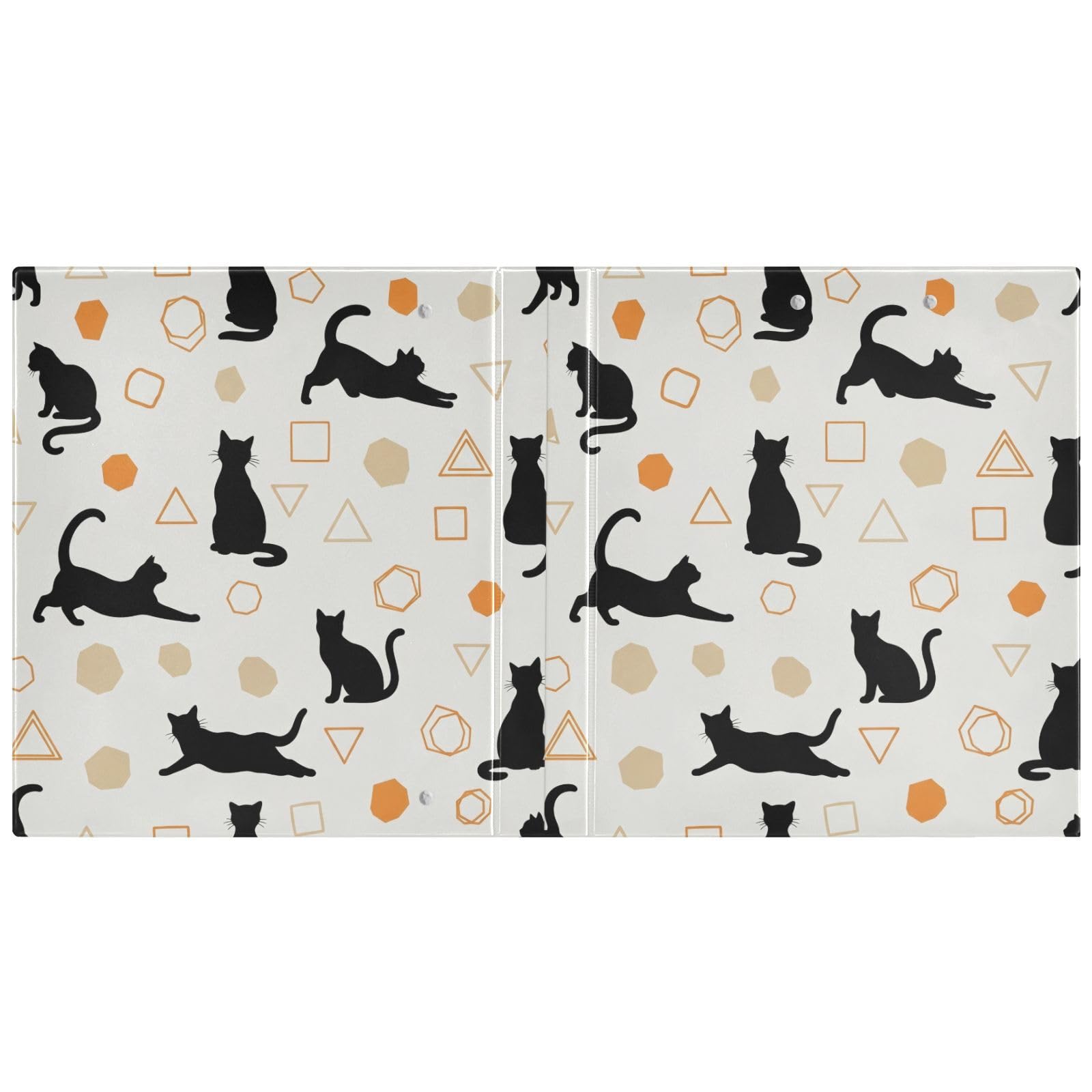 Carpeta de 3 anillos de gato negro beige, carpeta de anillos en D, paquete de 2 | Con portapapeles y bolsillos, para escuela, universidad, oficina