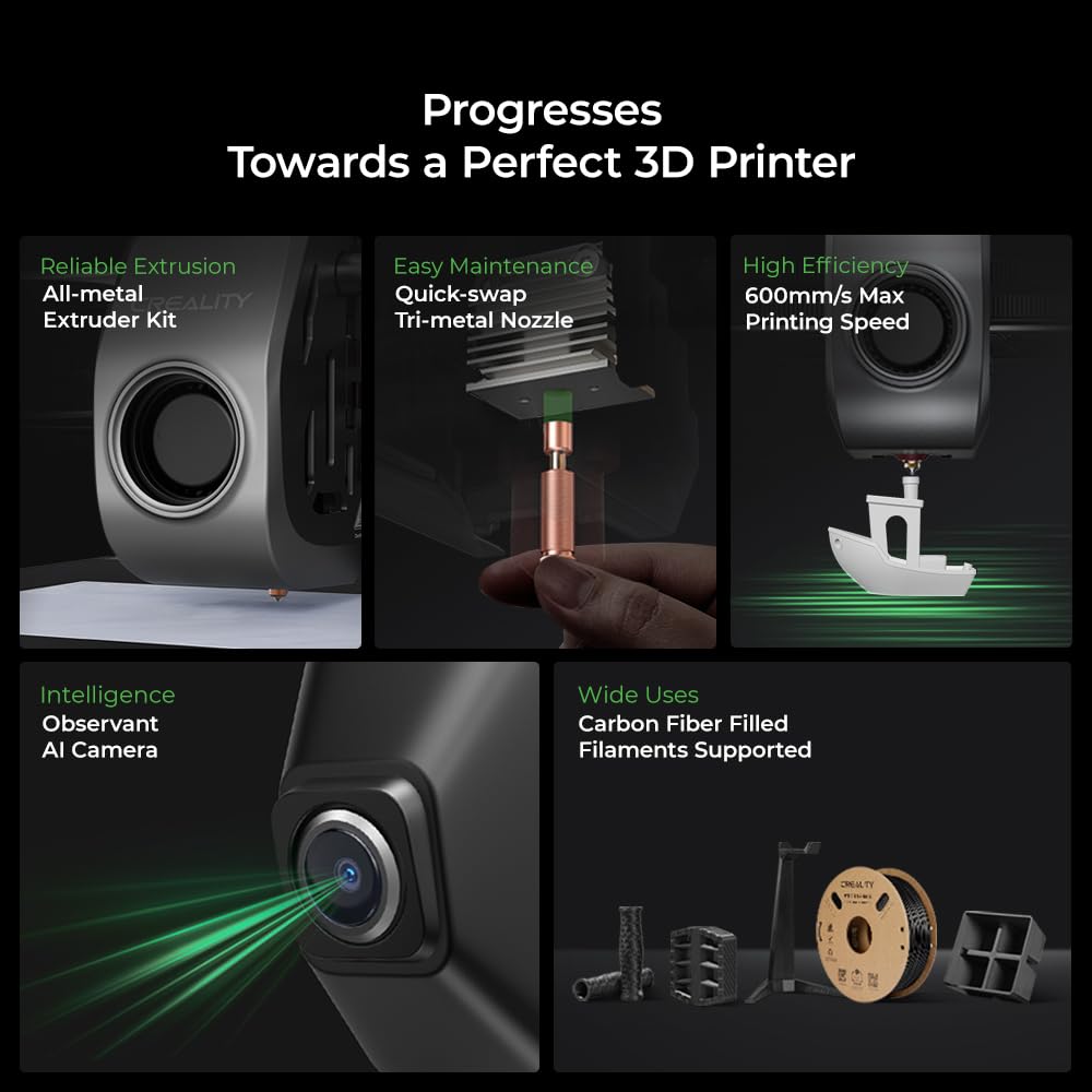 Creality K1C 3D Drucker mit AI-Kamera, 600mm/s Druckgeschwindigkeit, Automatisches Nivellieren Dreifache Kühlung, Ganzmetall Extruder Kit, Kohlefaser gefüllt und Filamente unterstützt | 600mm/s Druckgeschwindigkeit, Automatisches Nivellieren, Dreifache Kü