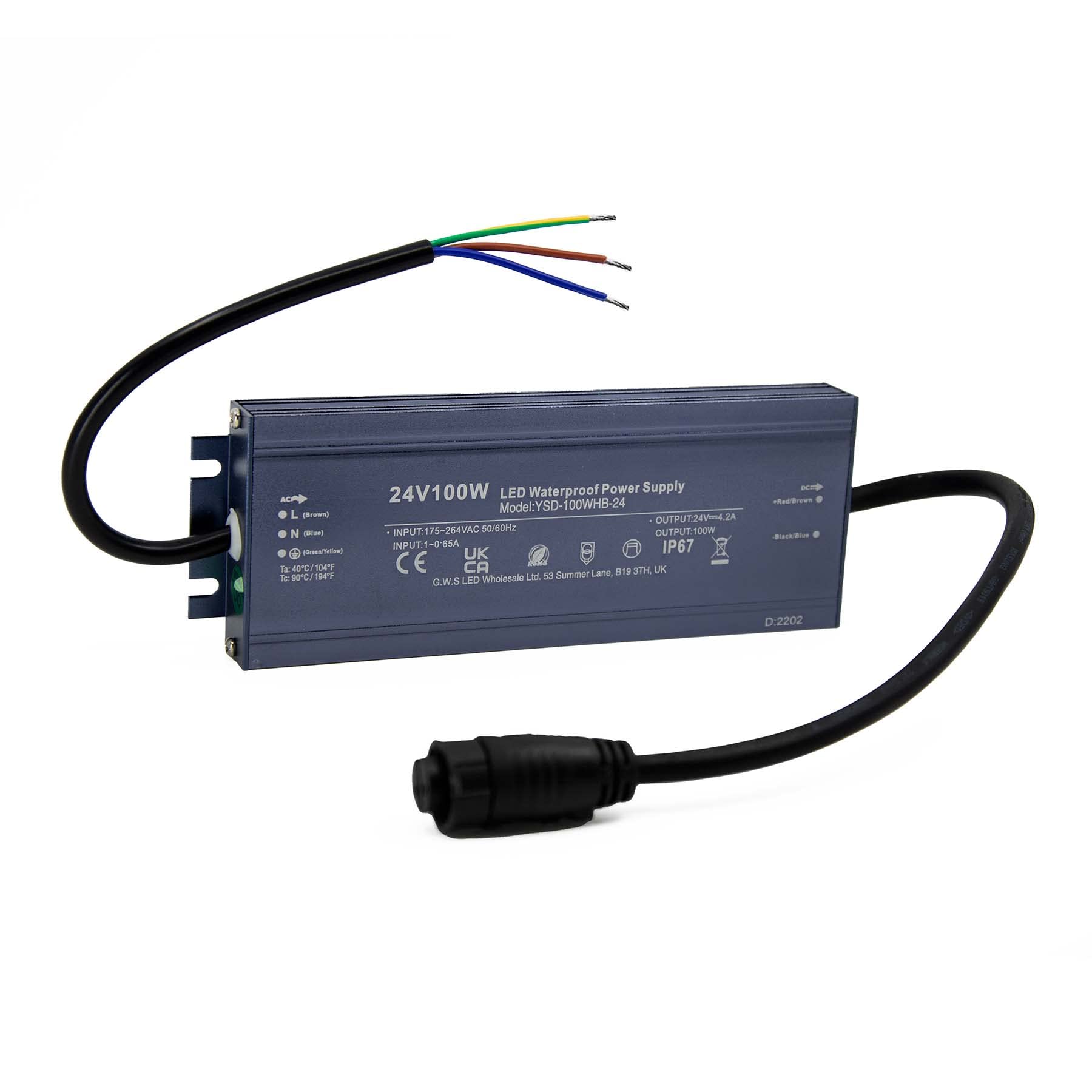 G.W.S® LED Wall Washer Driver Transformer Power Supply, DC24V 4.2A 100W, IP67 Waterproof — image 1
