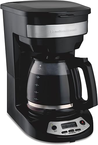 Hamilton Beach Cafetera programable de 12 tazas opciones de preparación jarra de vidrio 46299 color negro con detalles de acero inoxidable