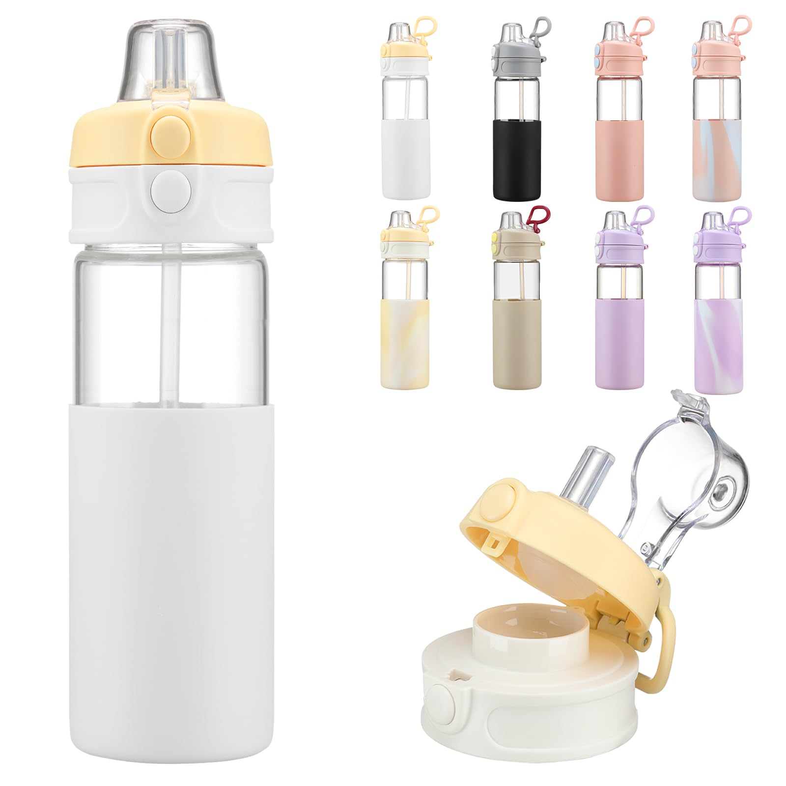 24 Oz Glass Water Bottles With Straw, Reusable Glass Tumbler Includes 2 Bamboo Lids And Silicone Protective Iced Coffee Cup Glass Boba Cupleak Proof Bpa Free Dishwasher Safe 1 Pack 4