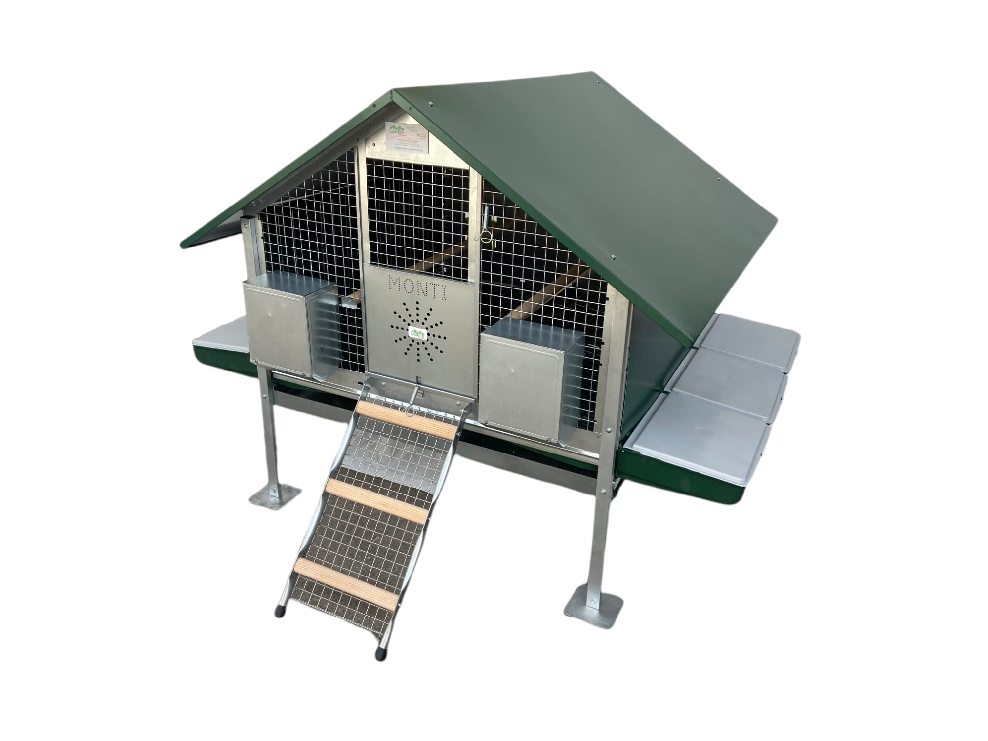 Pollaio Procida per ca. 12 Galline. Casetta Interamente Zincata con Pareti Laterali Chiuse, Tetto Zincato e Verniciato di Verde, Rete Antintrusione Zincata. Ingombro Max cm 160 x 120 x H 120