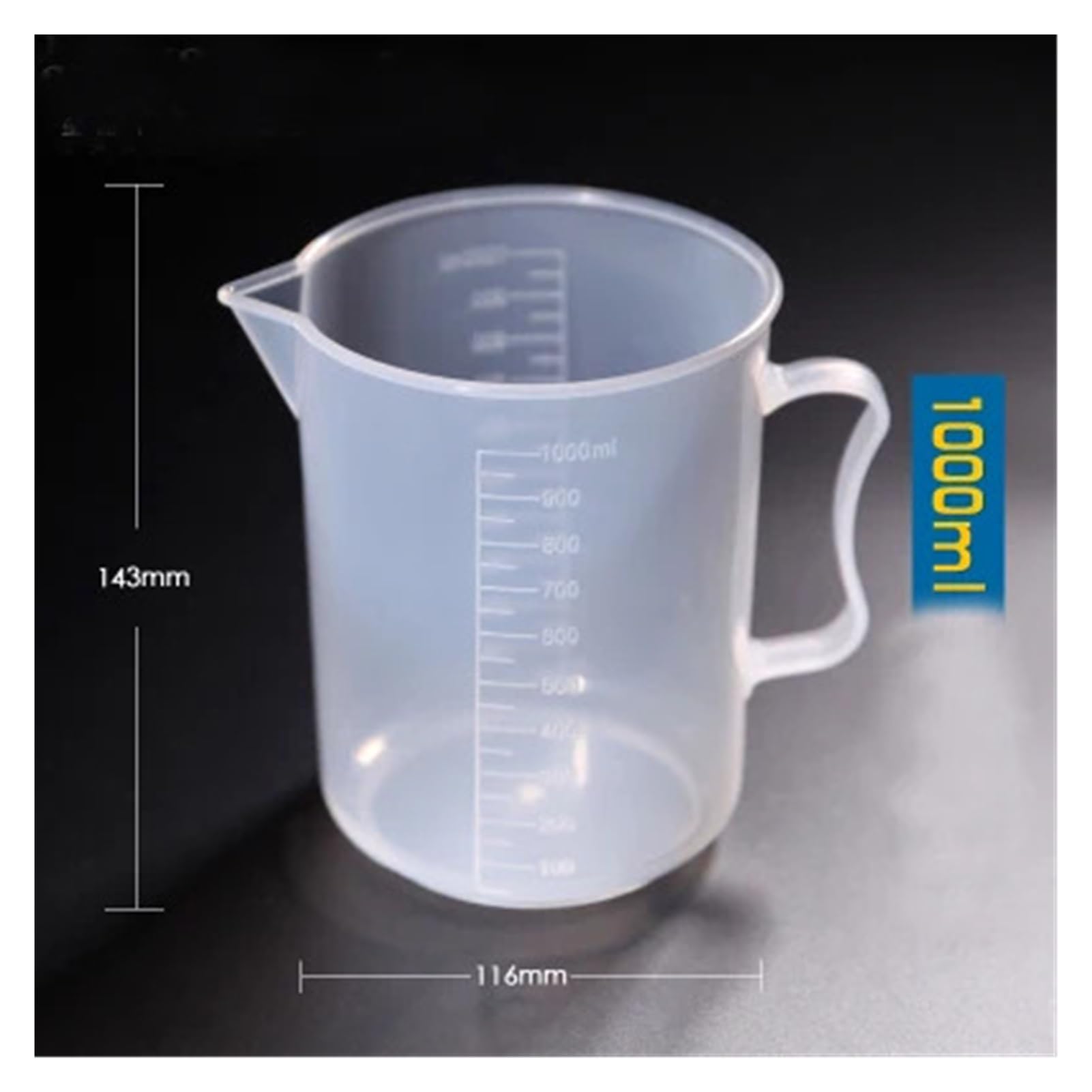 1 Set (250 ml, 500 ml, 1000 ml, 2000 ml), Kunststoffbecher mit Griff, Messbecher, Klasse PP, Schule, Labor, Küchenbedarf