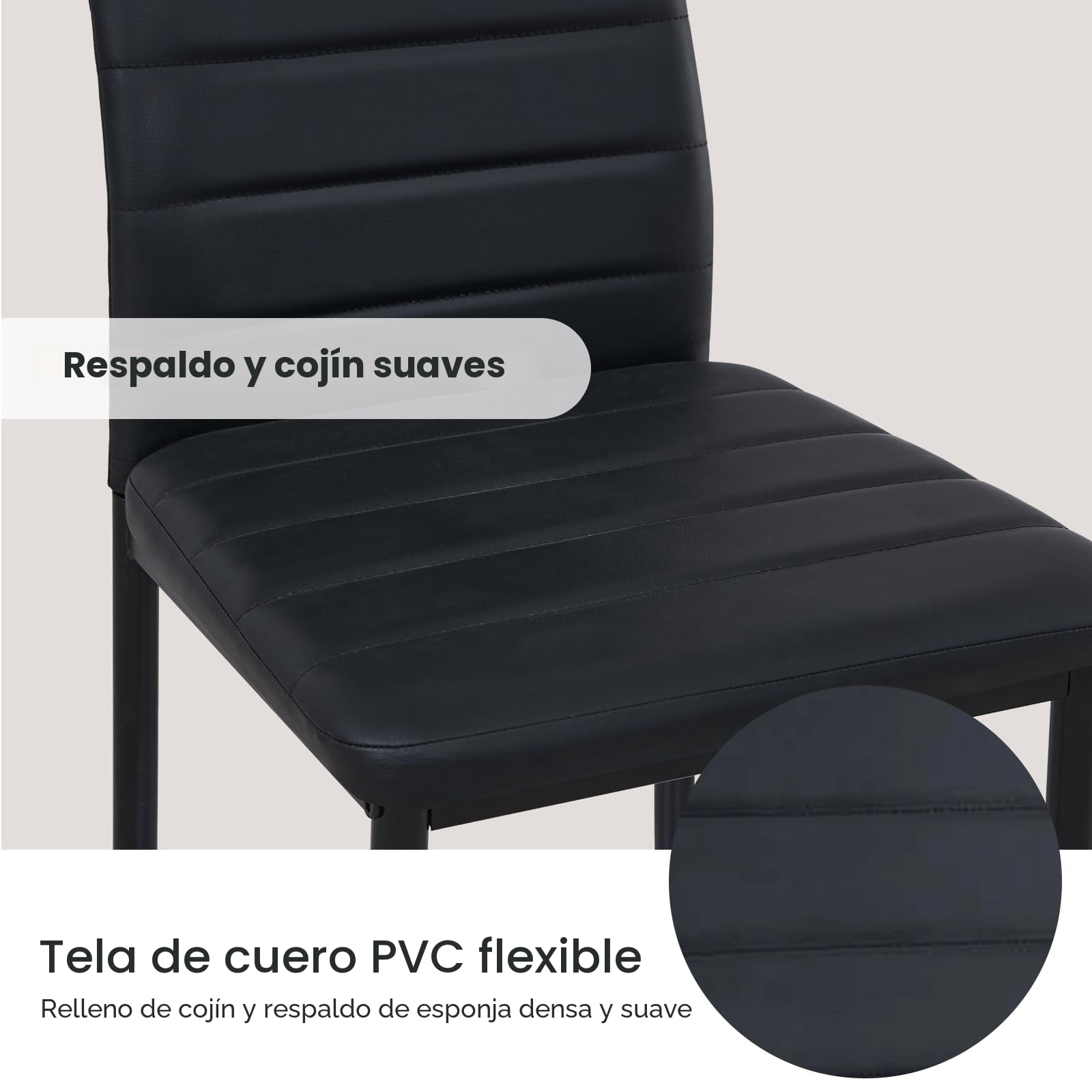 buybyroom Juego de 6 sillas de comedor Negro, sillas de cocina modernas con patas de metal, sillas tapizadas, Fácil de montar, adecuado para comedor, salón, cocina