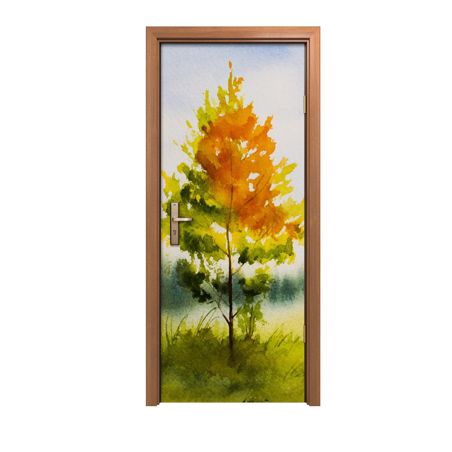 Autocollant de porte 90x200cm arbre deco murale lavable et repositionnable de haute resolution