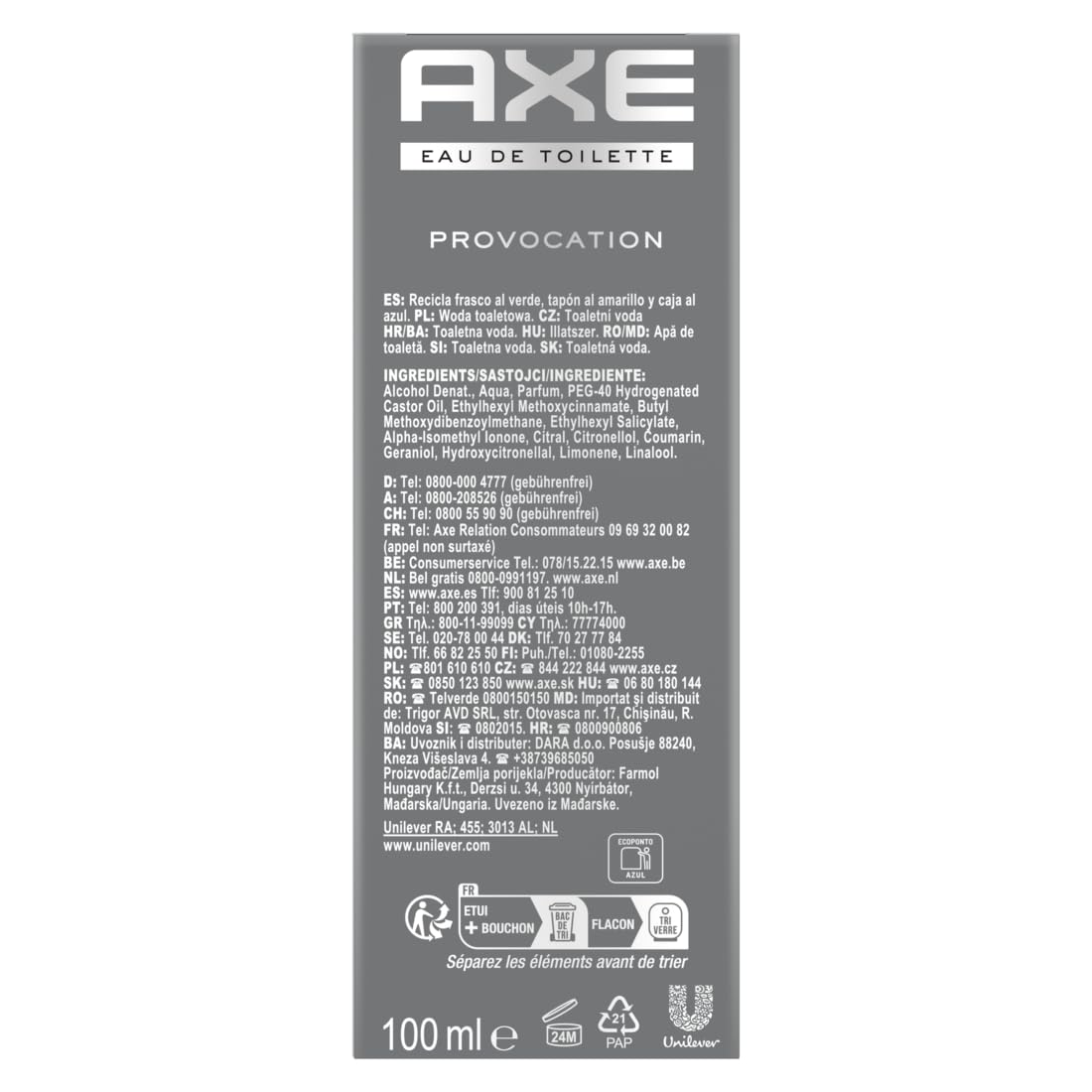 AXE - Eau de Toilette Provocation – Wirksamkeit und Frische 24 Stunden – verführerischer Duft mit exotischen Kokos- und orientalischen Amber – 100 ml (Packung mit 5)