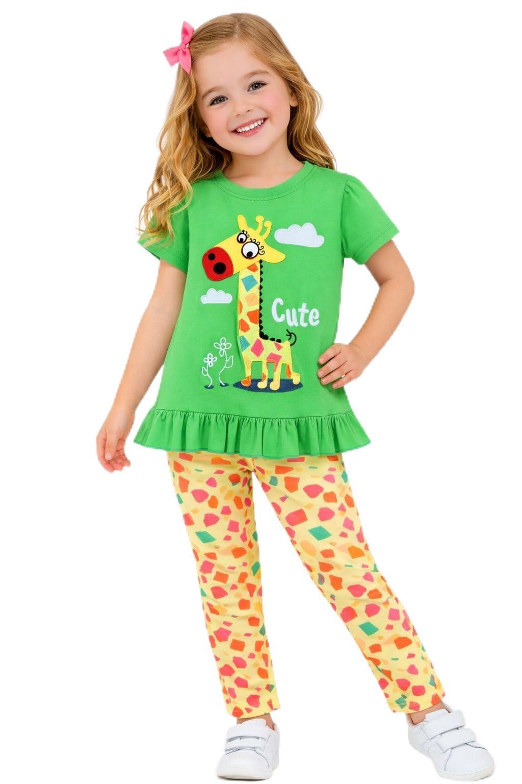 HILEELANG Toddler Girl Easter Outfit Spring Summer Cotton Leggings Pants Tees Shirts Clothing Sets