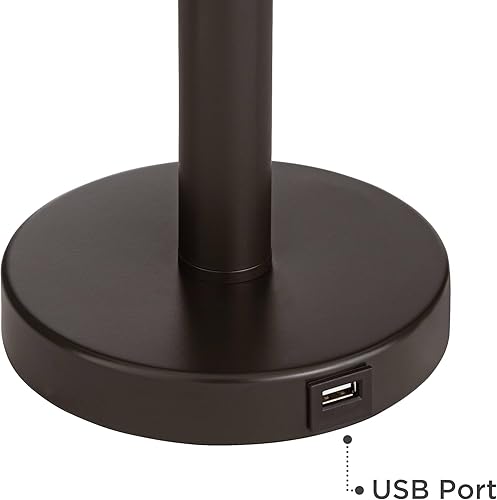 Miniatura 6 de Possini Euro Design Robbie - Juego de 2 lámparas de mesa modernas de 25.5 pulgadas de alto con puerto de carga USB, color bronce texturizado negro,