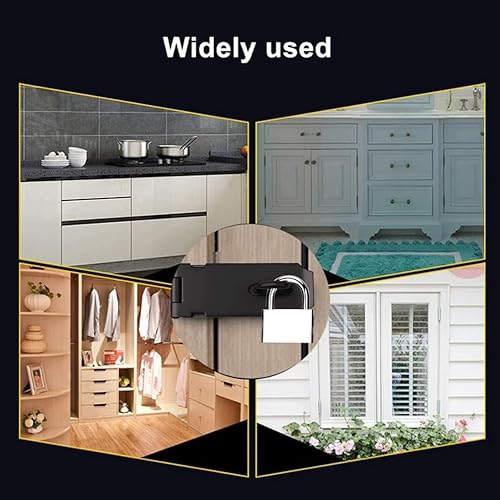 Miniatura 6 de Cerradura de candado de 4 pulgadas para puerta de acero inoxidable, cierre de candado, cerrojo negro, cerrojo de puerta con tornillo de fijación