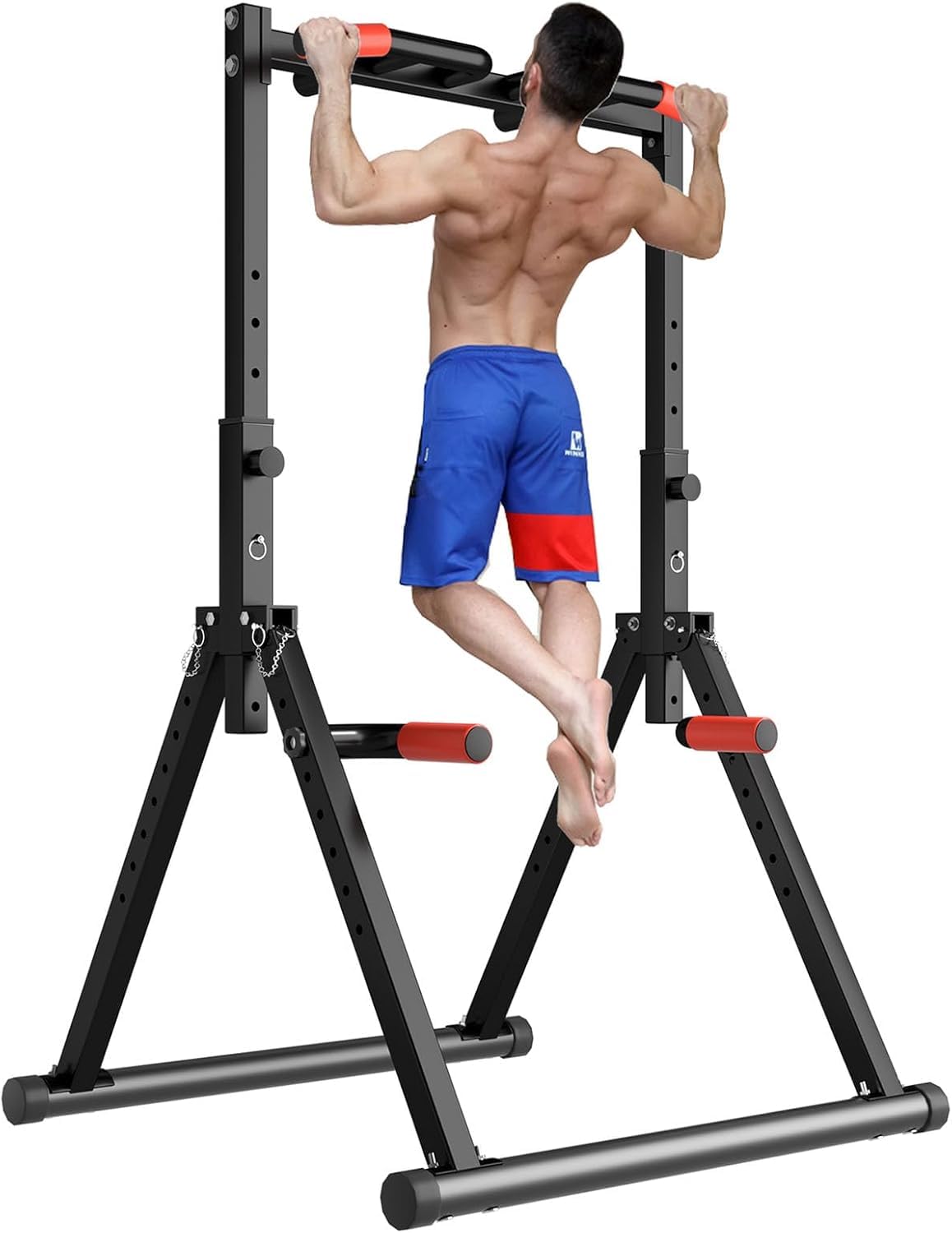 DOBESTS Foldable Power Tower Dip Station Pull Up Bar Free Stand Fitness Equipment for Home Gym Strength Training 700 LBS,Height Adjustable Multifunctional Triangular Legs