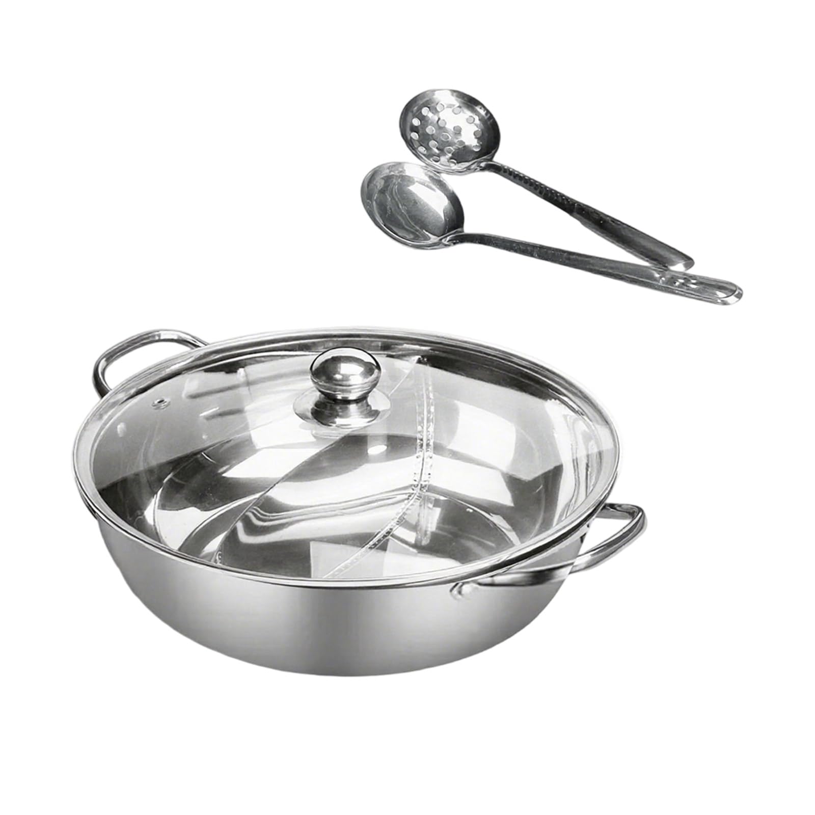 Tsophreniq Durability Compartment Stainless Steel Hot Pots with Lid for Double Flavor Cooking and Even Heat Distribution Stainless Steel Camping Hot Pots