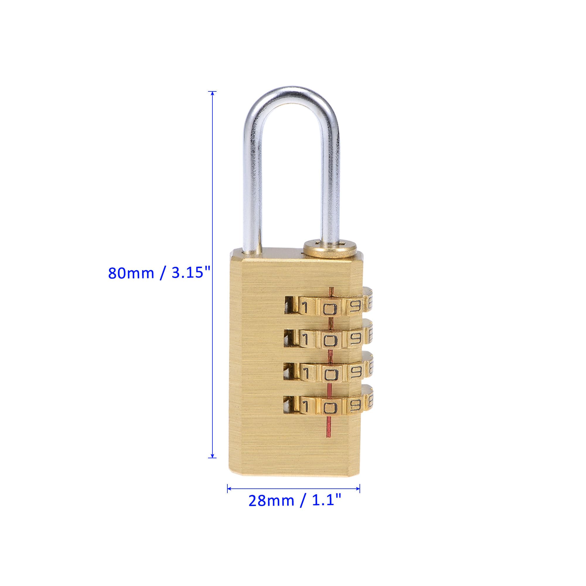 M METERXITY 4 Digit Combination Padlock, Brass Indoor Outdoor Padlock, Resettable Code Combo Lock - Image 3