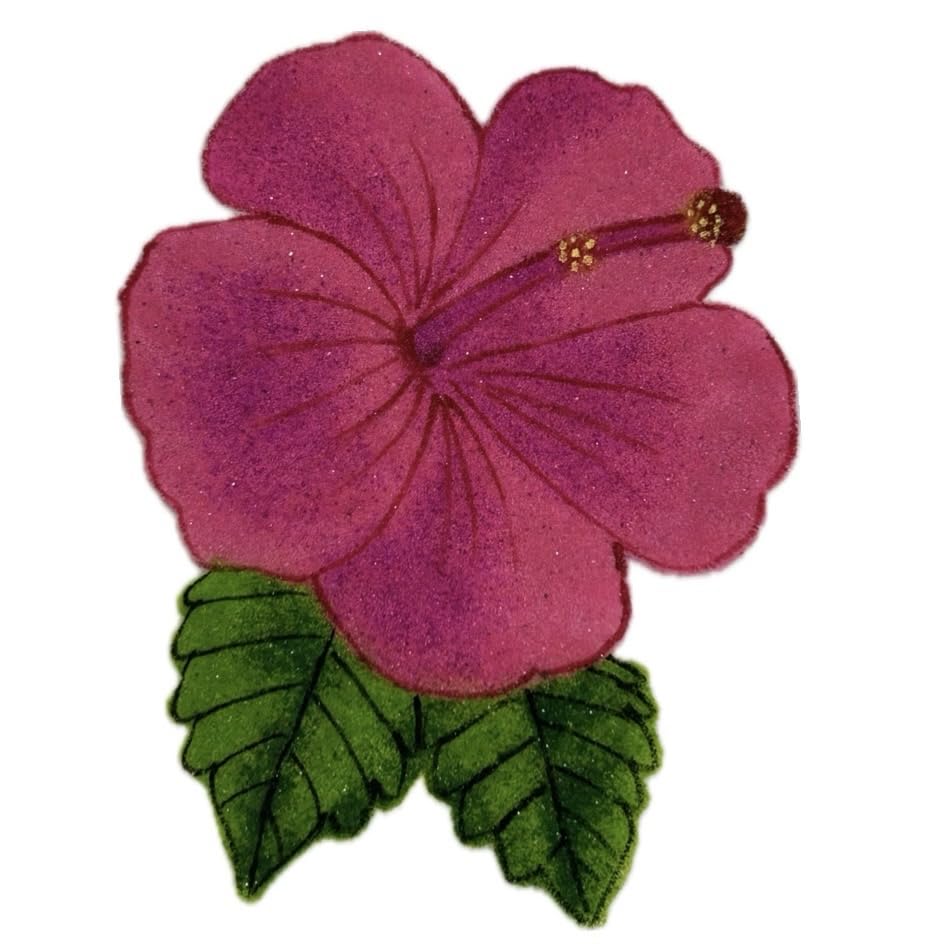 Ready Rangoli Decorative Pink Hibiscus Flower with Green Leaves, Artificial Floral Art-image-25
