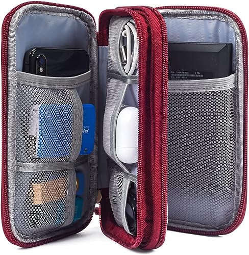 Image of CAOODKDK Electronics Accessories Organizer Pouch Bag, Travel Universal Organizer for Cable, Charger, Phone, SD Card, Business Travel Gadget Bag (Wine Red)