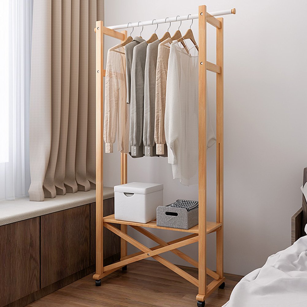 LIANGJUN Floor Standing Wooden Coat Rack Foldable With Storage Rack Shoes Shelf,79 X 31 X 167.5cm, 2 Colors Optional Multi-Purpose (Color : Wood color)