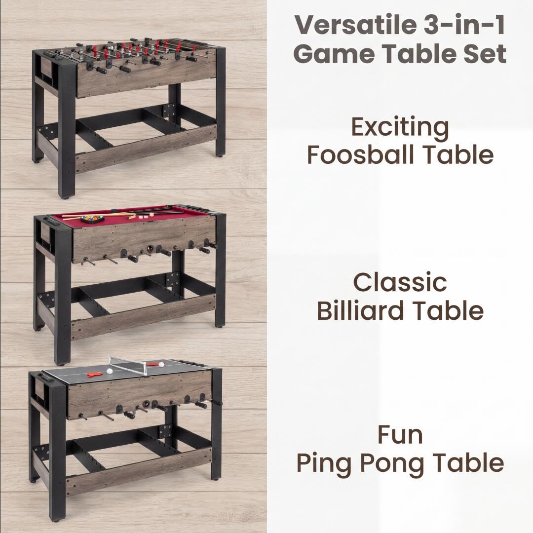 HOMASIS Multi Spieltisch, Multifunktionstisch mit Tischkicker & Billardtisch, Kickertisch Billard mit Bälle Queue Dreieck Bürste Kreide, Multigame-Tisch Kinder Erwachsene