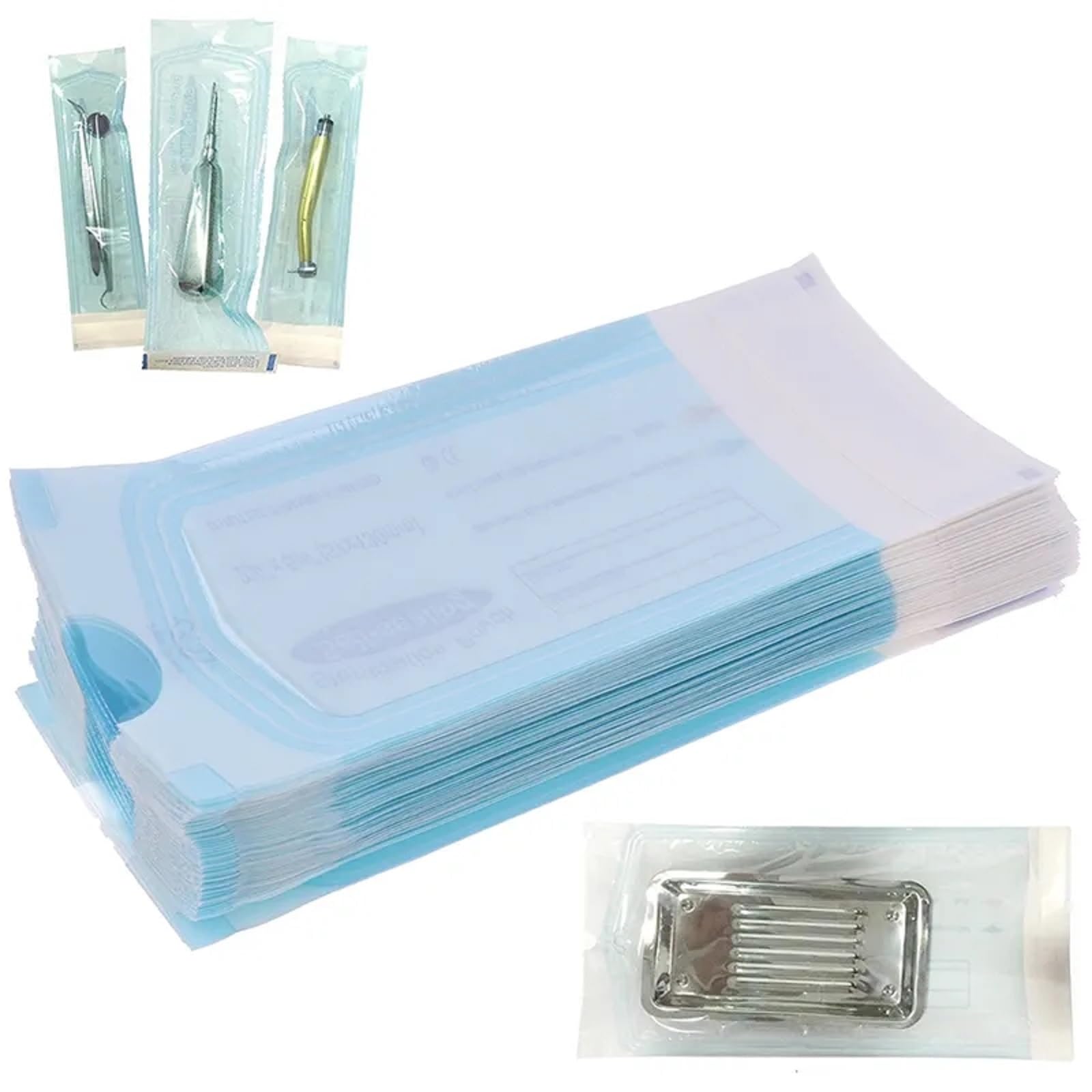 TMRBBesty Sacchetto di Sterilizzazione Autosigillante,Sacchetto per la Disinfezione Dell'autoclave,Acchetti Sterili in PVC,​Buste Sterilizzazione Autosigillanti Piccole Strumenti(100PC),Blu