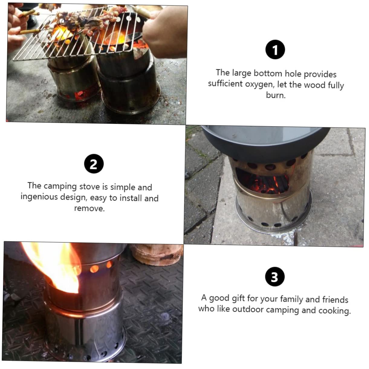BESTonZON Estufa De Camping Gas Portátil Hornillo Eléctrico De Cocina Profesional Olla y Sartén Resistencia Al Viento Acero Inoxidable Ligera y Duradera Para Acampadas Picnic