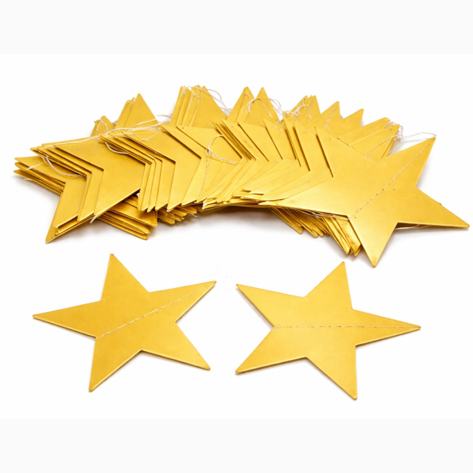 13 Feet Gold Reflective Glitter Star Paper Garland, Twinkle Star Bunting Banner, Reusable Sparkling Hanging Decoration for Birthday Wedding Holiday Anniversary Party, Home Garden Tent Decor 4m