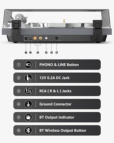 Miniatura 4 de Tocadiscos Salida inalámbrica de fibra de carbono Tonearm Reproductor de vinilo Plato de aluminio de accionamiento por correa LP Turntables 33 13 y