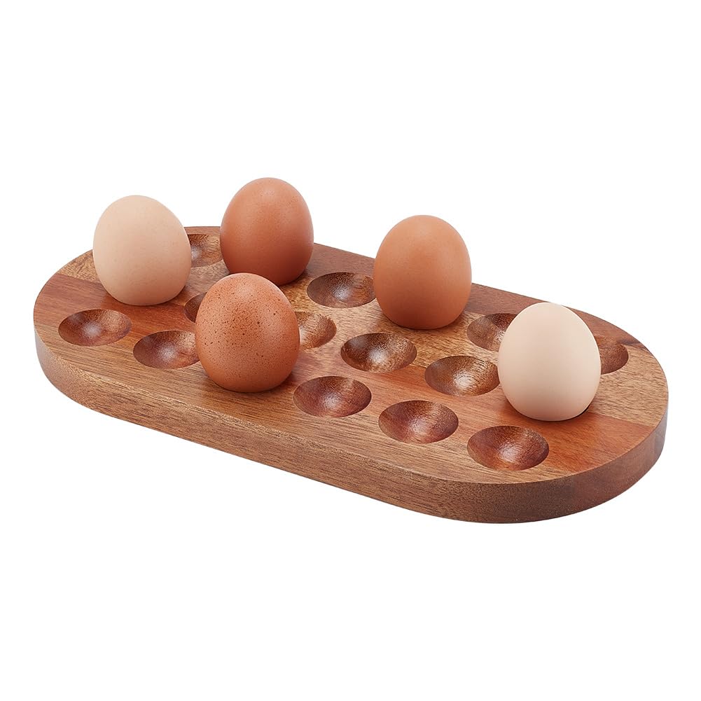 PH PandaHall 18 Holes Wooden Egg Holder Stackable Eggs Storage Trays Eggs Container Rack Countertop for Eggs Decor Organizer Rustic Kitchen Decoration