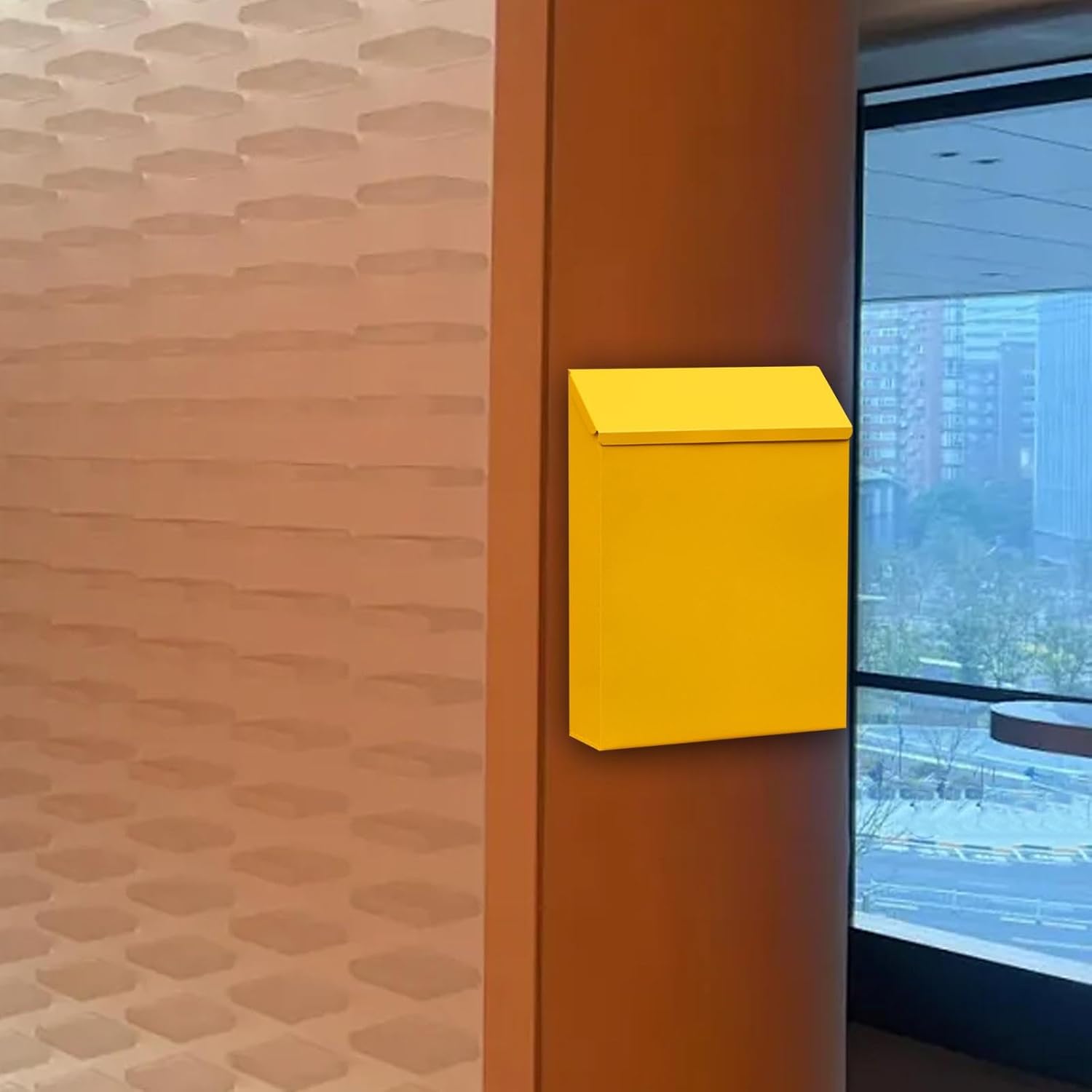 Wall Mount Mailbox Wall Hanging Mail Box Large Capacity Letter Box Drop Box with Lock Newspaper Holder Box for Outdoor Decor, yellow