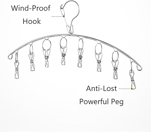 Miniatura 8 de Percha de ropa con 10 clips, acero inoxidable, resistente al viento, para secar calcetines, brasieres, ropa interior, ropa de bebé, sombreros,