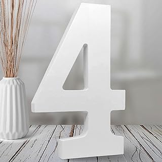 AOCEAN 8 Inch White Wood Numbers, Unfinished Wood Number for Wall Decorative Standing Numbers Slices Sign Board Decoration for Craft Home Party Projects (4)
