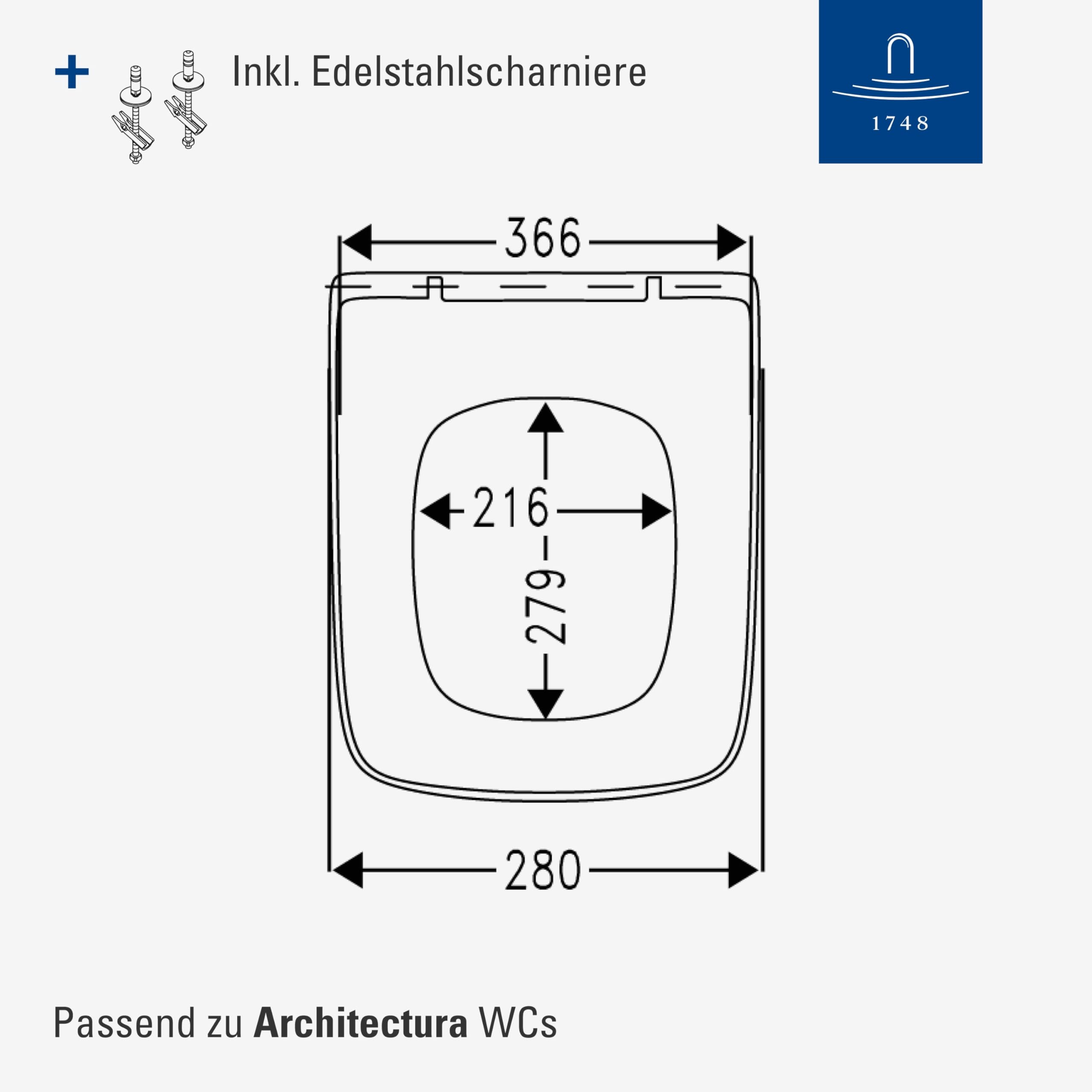 Villeroy & Boch Architectura WC-Sitz, mit SoftClose, eckig – Weiß Alpin | Mit Absenkautomatik, abnehmbar, aus bruchsicherem Duroplast, Original Ersatzteil, 9M58S101